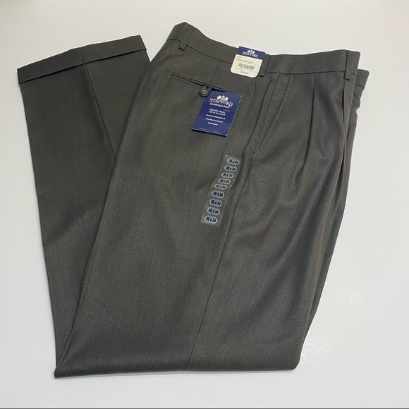 Stafford Sharkskin Fabric Pleated Pants 